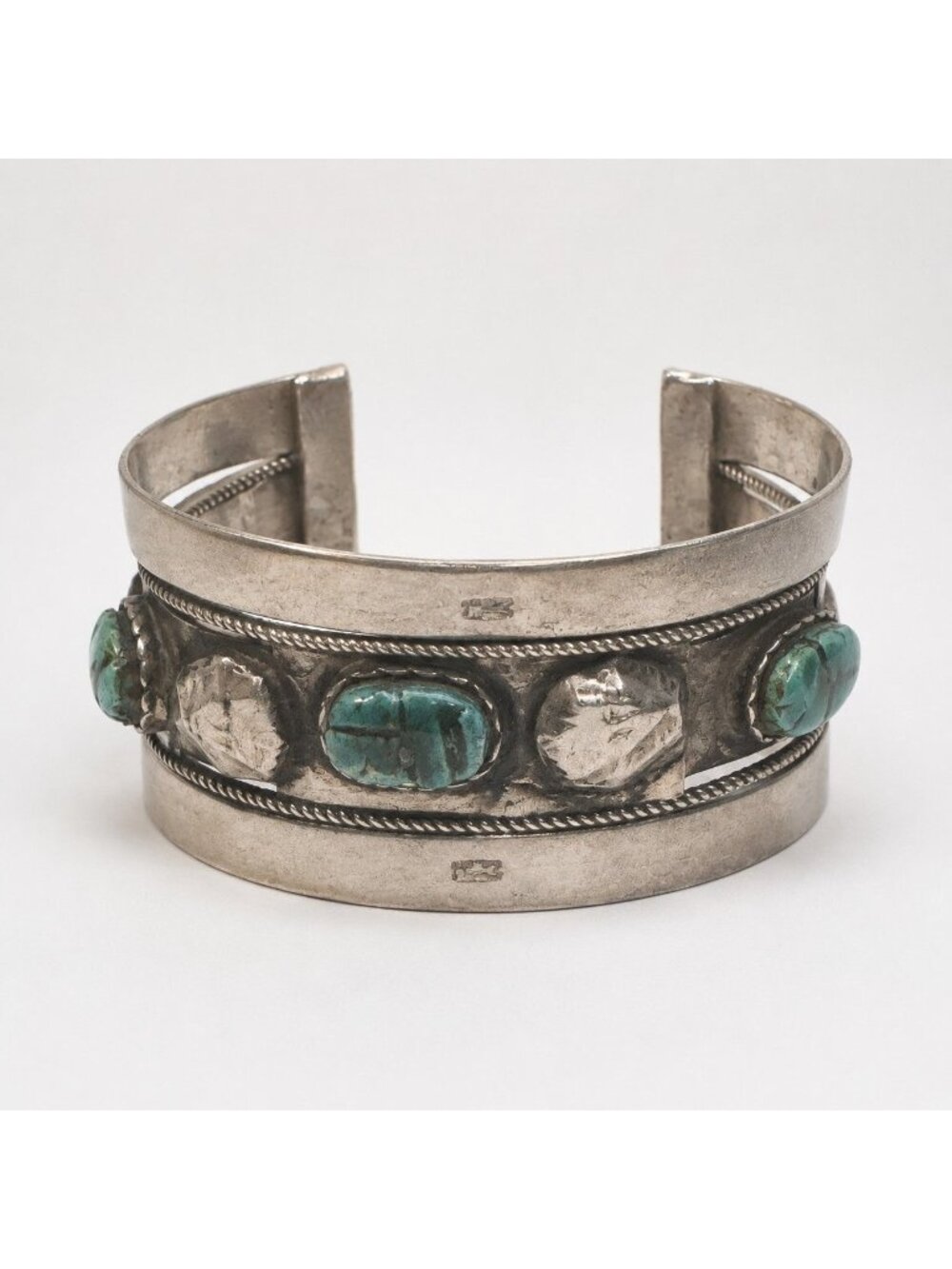 Antique 1931 Egyptian Silver Bedouin Scarab Cuff Bracelet Hallmarked 800 Silver